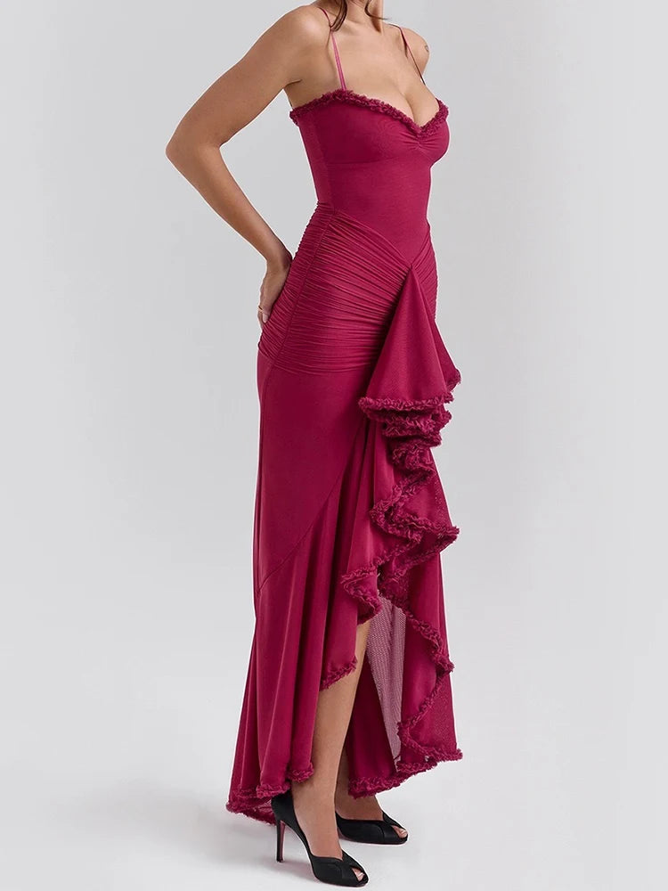 Summer Dresses Women Backless Elegant Ladies Sexy Long Summer Dress with Short Sleeves Skinny Thin Strap Dress Pleated