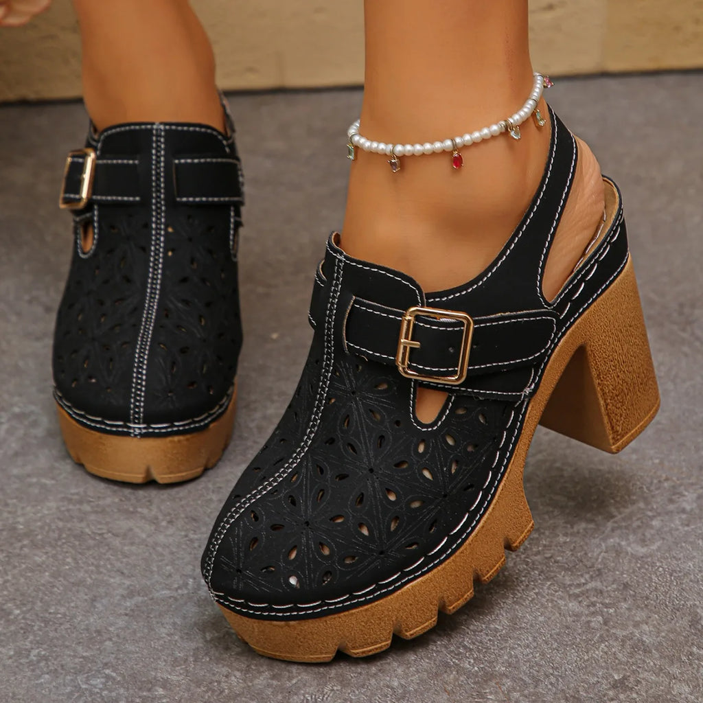 Nuovi sandali comodi da donna estivi 2025 eleganti tacchi alti sandali estivi con fondo spesso grandi scarpe casual con fondo spesso da donna