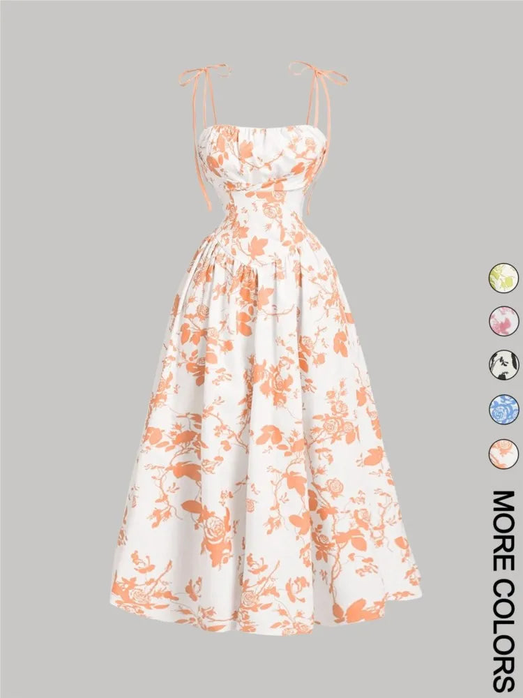 Nuove donne stampa cinturino per spaghetti vestito moda estiva elegante casual ufficio partito abiti casual per le donne veste femme abiti