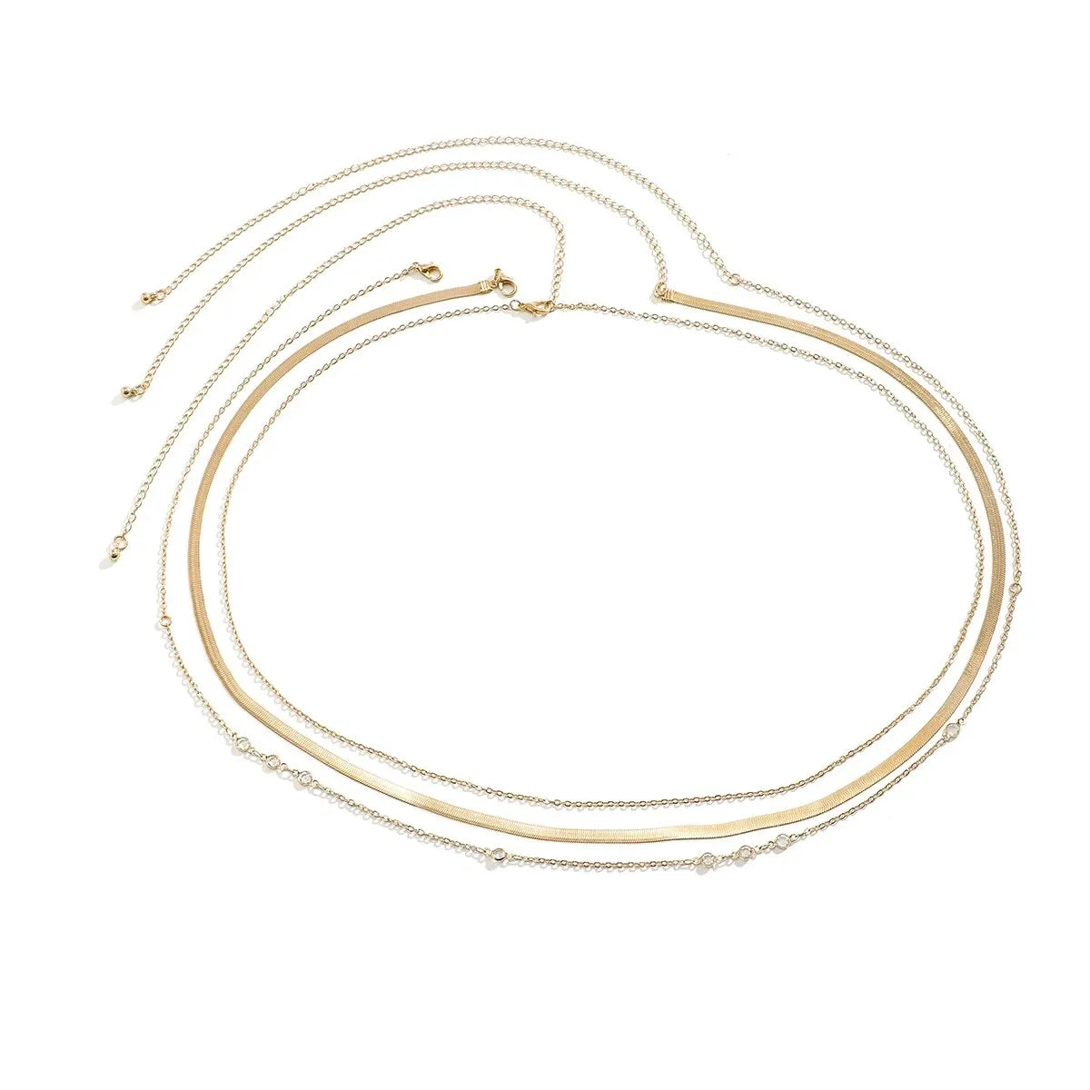 3 pezzi catena a forma di serpente piatta color oro sexy catena in vita a pancia per le donne Boho cintura con strass gioielli per il corpo accessori bikini estivi