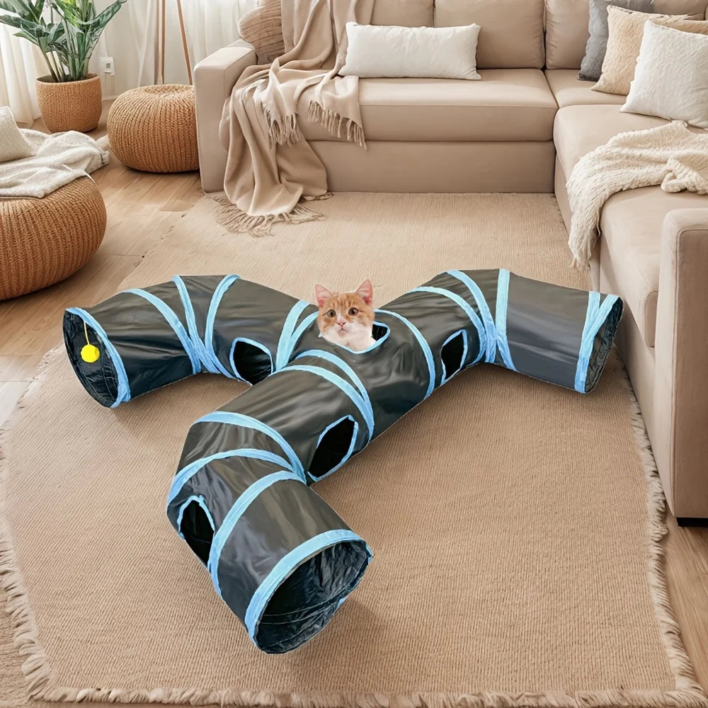 Tunnel per gatti Tunnel pieghevole per gattini Forniture per animali domestici T Cross Pass Tunnel da gioco Giocattolo per gatti Barile da trapano traspirante per carta forte per interni