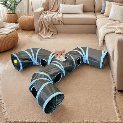 Tunnel per gatti Tunnel pieghevole per gattini Forniture per animali domestici T Cross Pass Tunnel da gioco Giocattolo per gatti Barile da trapano traspirante per carta forte per interni