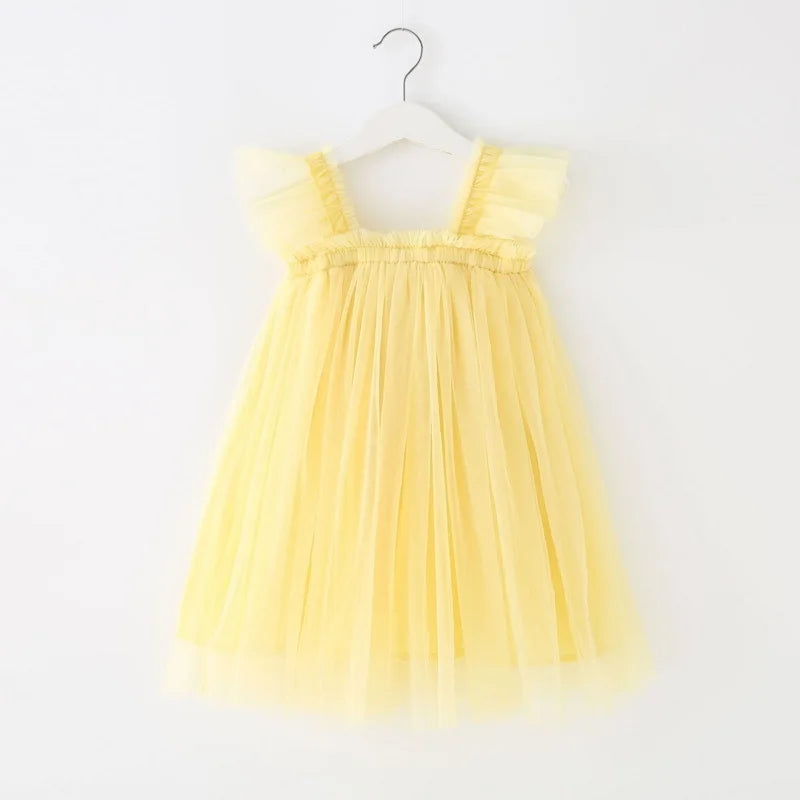 Nuova estate bambini ragazza vestito fionda senza maniche colletto quadrato tinta unita maglia principessa abiti da spiaggia bambino abbigliamento casual E2200
