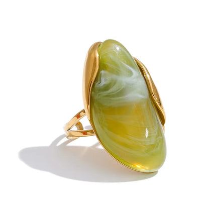 Yhpup Nuovo design Marrone Verde Beige Resina Anello geometrico regolabile PVD dorato Acciaio inossidabile Regalo di gioielli con dita antiruggine