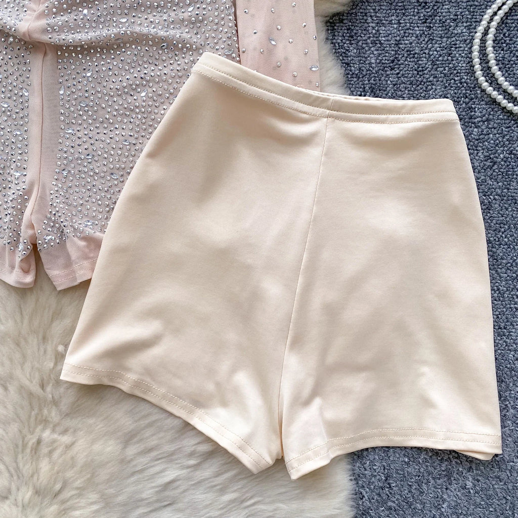 SINGREINY Estate Sottile Sheer Sexy Body Manica Lunga Cerniera Con Pantaloncini Design Pagliaccetti Liste Streetwear Donna Maglia Tute