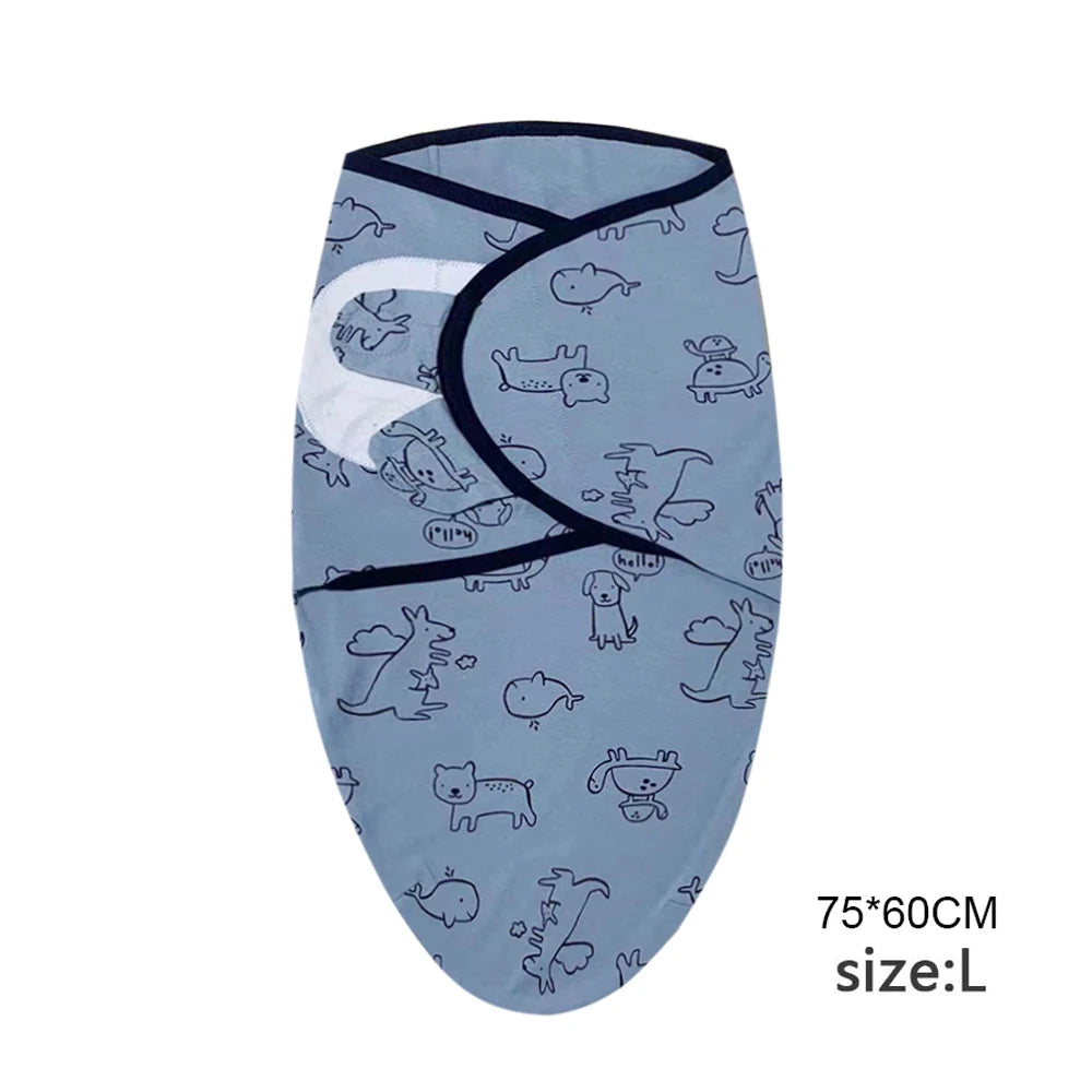 Set di cappelli per coperte per bambini Set di fasce per neonato in cotone stampato a fumetti Fasciatoio per neonato regolabile per tutte le stagioni 0-6 mesi
