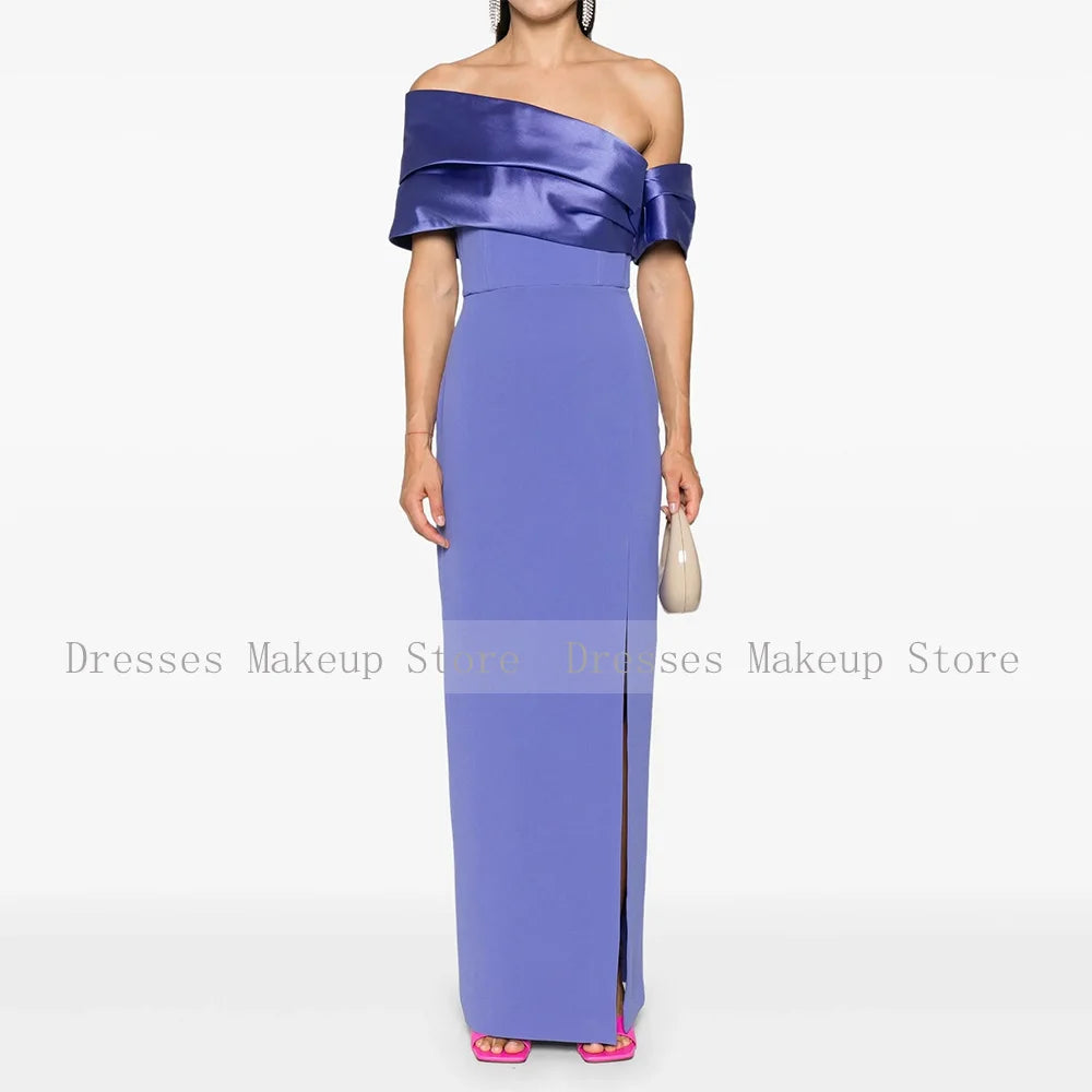 Abito da ballo viola chiaro personalizzato con colonna al largo della spalla Abiti da sera eleganti da donna Maxi abiti da festa con spacco laterale senza spalline