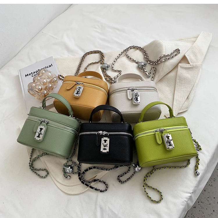 Borse Quadrate da Donna Estate 2026, Borse a Tracolla con Catene alla Moda, Borsa a Spalla in PU Texturizzato, Elegante Mini Borsa Chic per Cellulare
