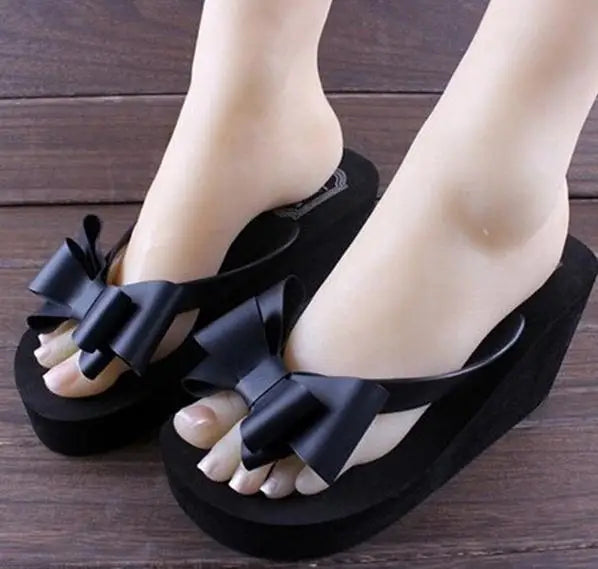 Caldo! New Fashion Summer Women Platform Tacco alto Infradito Sandali da spiaggia Pantofole Bowknot Scarpe da donna Taglia 36-40 Per la scelta