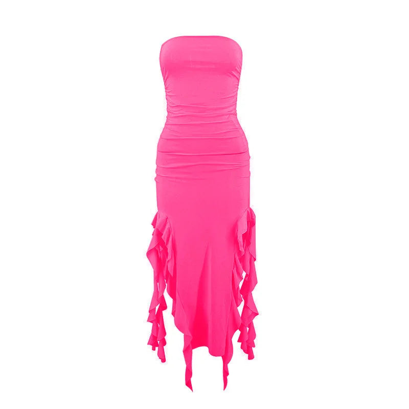 Women's Summer Sexy Dress New Summer Straight Shoulder Lace Dress With Jellyfish Stylish And Design DressFlouce