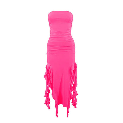 Women's Summer Sexy Dress New Summer Straight Shoulder Lace Dress With Jellyfish Stylish And Design DressFlouce