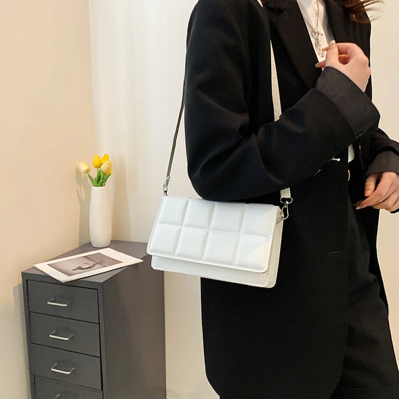 Nuove borse a tracolla moda tinta unita borsa a tracolla da viaggio femminile plaid piccole borse a tracolla in pelle PU per donna