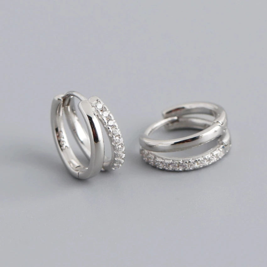 Orecchini a Cerchio in Acciaio Inossidabile Color Oro per Donne, Semplici Orecchini a Doppio Anello con Zirconia Cubica, Gioielli per Piercing alla Cartilagine