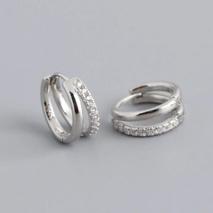 Orecchini a Cerchio in Acciaio Inossidabile Color Oro per Donne, Semplici Orecchini a Doppio Anello con Zirconia Cubica, Gioielli per Piercing alla Cartilagine