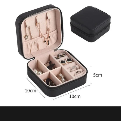 Mini scatola portaoggetti portatile per gioielli, organizer da viaggio, custodia per gioielli, orecchini in pelle, collana, anello, espositore per gioielli