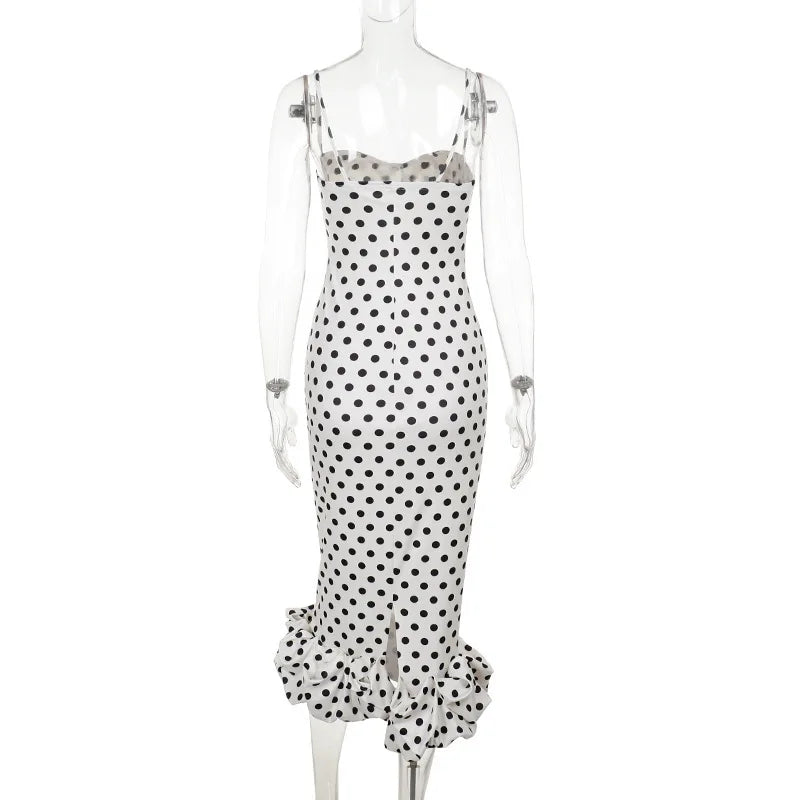 Abito con bretelle a pois Abito estivo da donna nuovo stile senza vita senza maniche Avvolgente sul petto Abito avvolgente a pieghe slim fit Ropa Mujer