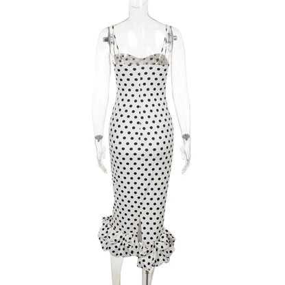 Abito con bretelle a pois Abito estivo da donna nuovo stile senza vita senza maniche Avvolgente sul petto Abito avvolgente a pieghe slim fit Ropa Mujer
