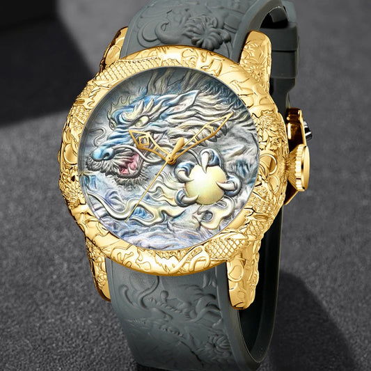 BIDEN impermeabile sport uomo orologi Dragon Design orologio al quarzo per uomo cinturino in Silicone orologio da polso orologio maschile Relogio Masculino