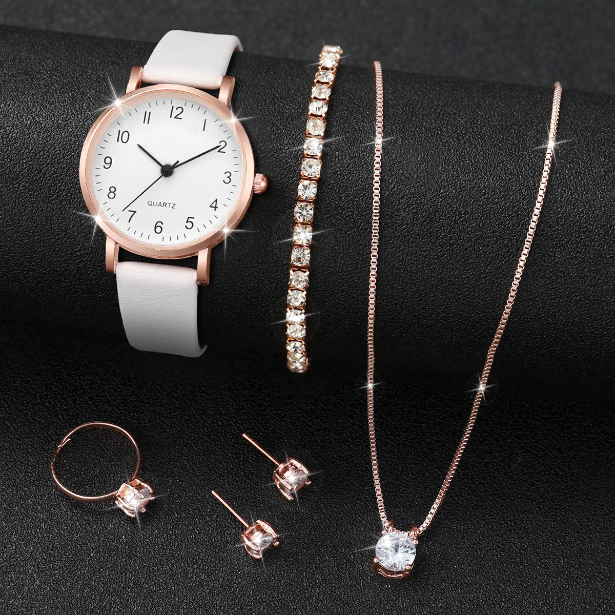 5/6 pezzi orologio al quarzo da donna alla moda cinturino in pelle orologi analogici al quarzo con gioielli con diamanti (senza scatola)