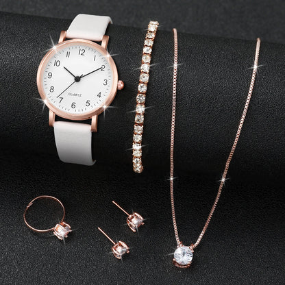 5/6 pezzi orologio al quarzo da donna alla moda cinturino in pelle orologi analogici al quarzo con gioielli con diamanti (senza scatola)