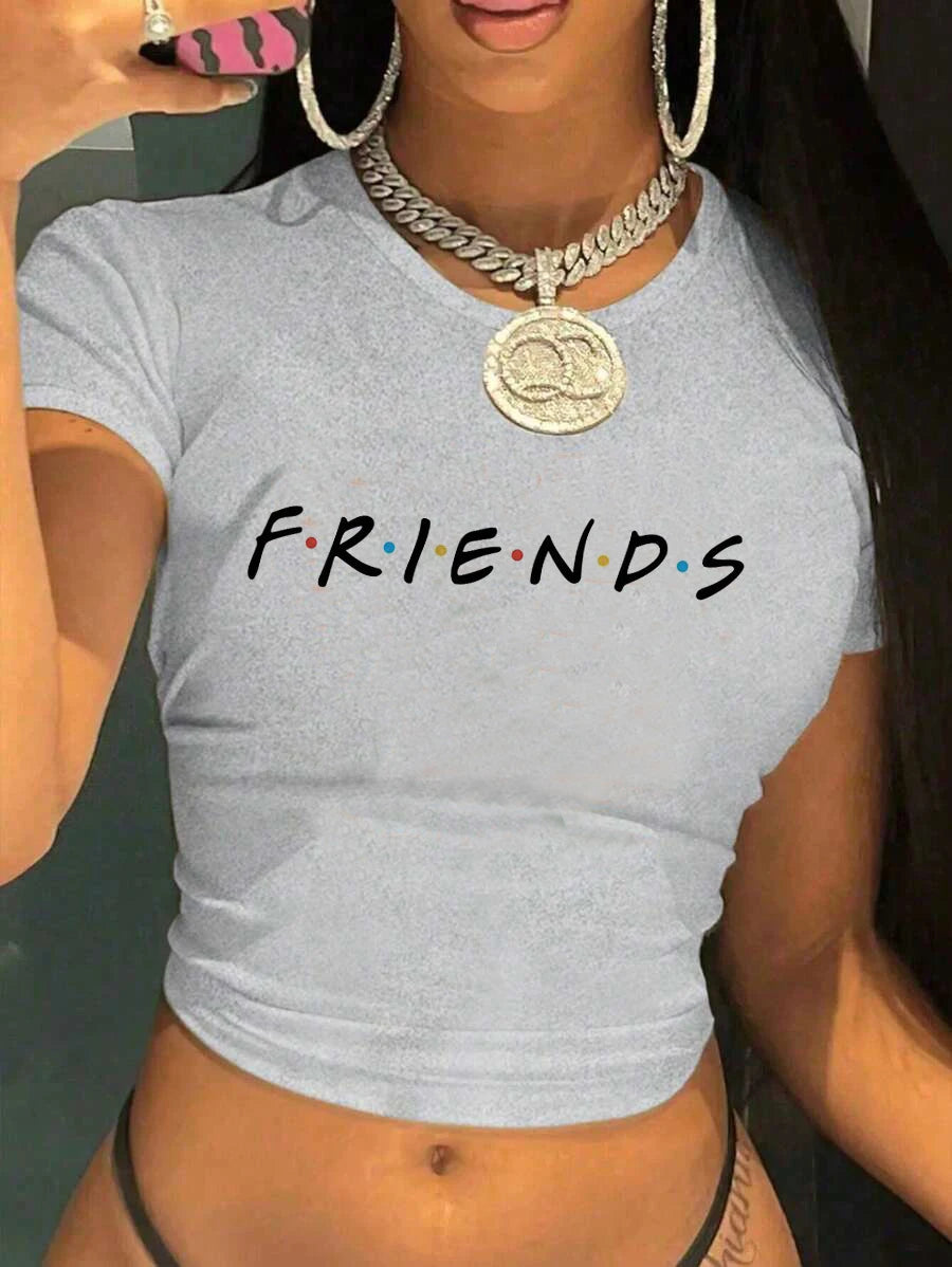 Amici ritagliati TV Show Best Friends T-shirt con stampa di lettere Y2K Top corto a maniche corte Abbigliamento da donna primavera estate