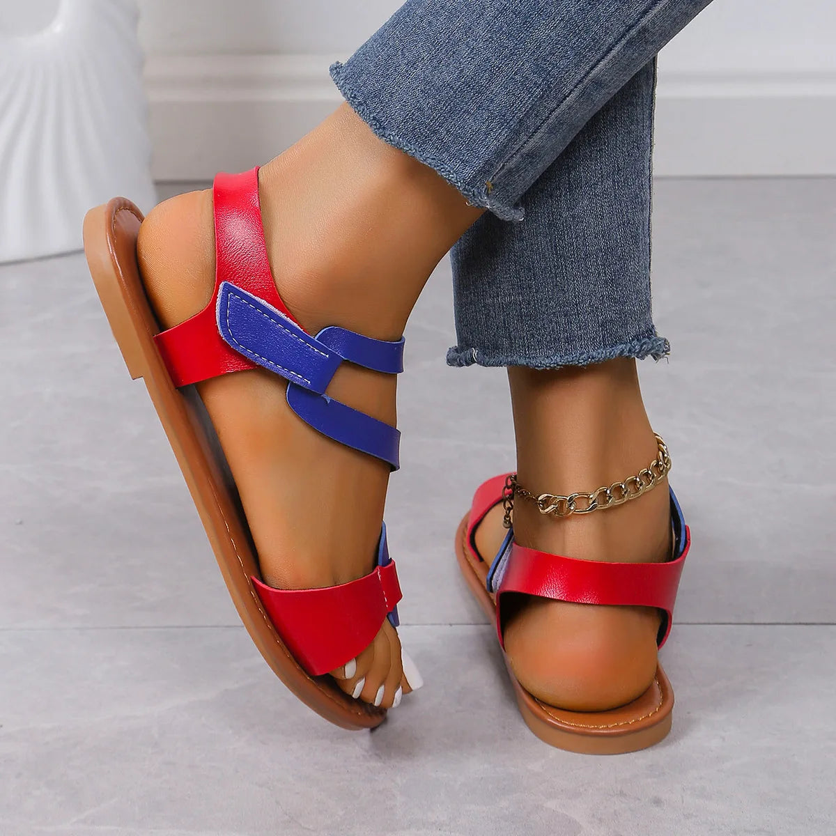 Sandali romani estivi Donna Tipo semplice Sandali piatti open toe Moda Scarpe eleganti comode colorate Taglia 44