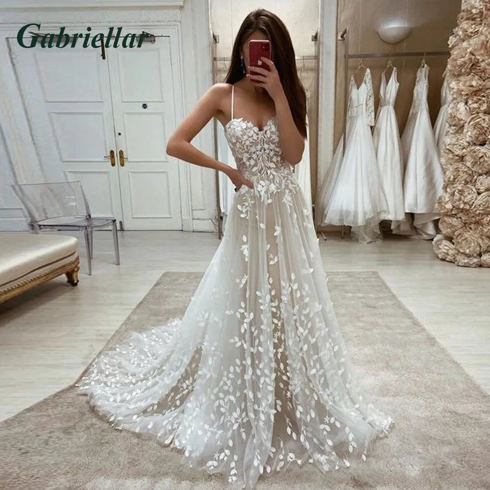 Gabriellar eleganti abiti da sposa a sirena per le spose scollo a V applicazioni tulle volant pieghe al largo della spalla personalizzati