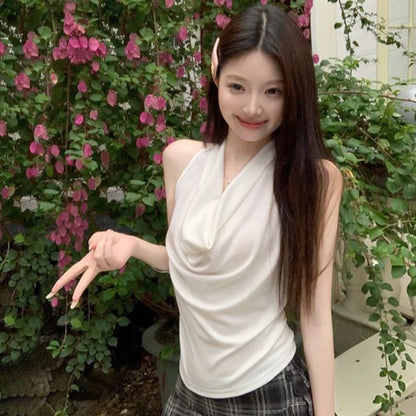 Summer Women Pure Desire Sexy Swing Collar Halter Sleeveless Slim Tank Top French Fashion Tank Top New 2025