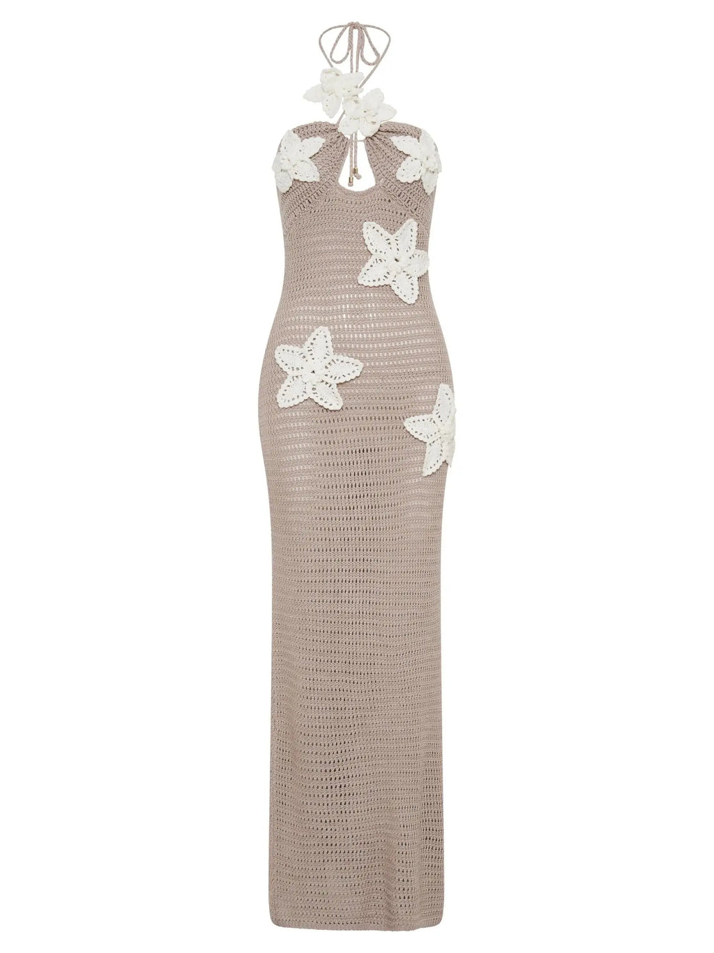 Abito lungo in maglia Abiti da festa estivi con fiori 3D da donna Copricostume elegante slim diviso maxi abiti da spiaggia per le vacanze