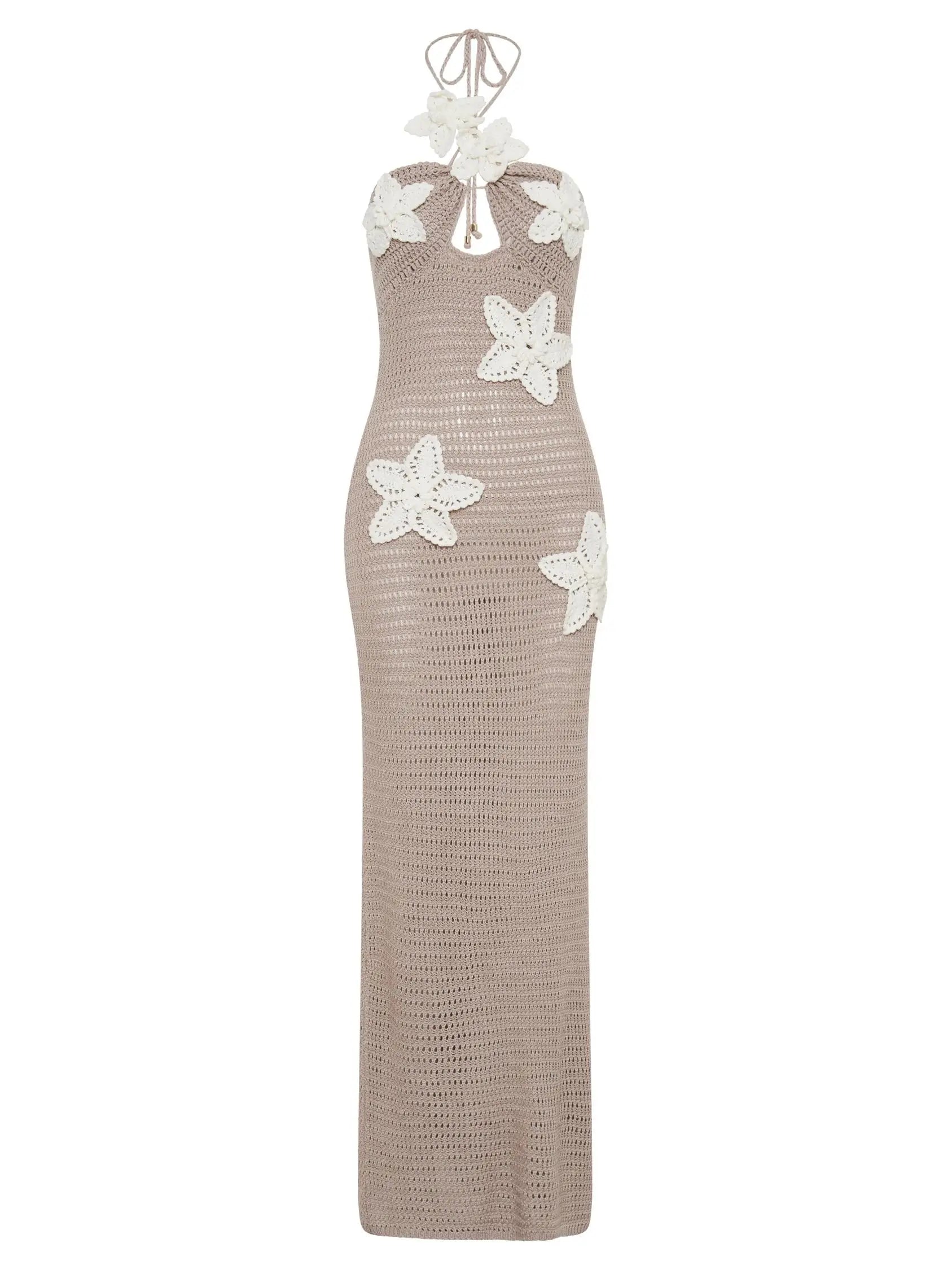 Abito lungo in maglia Abiti da festa estivi con fiori 3D da donna Copricostume elegante slim diviso maxi abiti da spiaggia per le vacanze