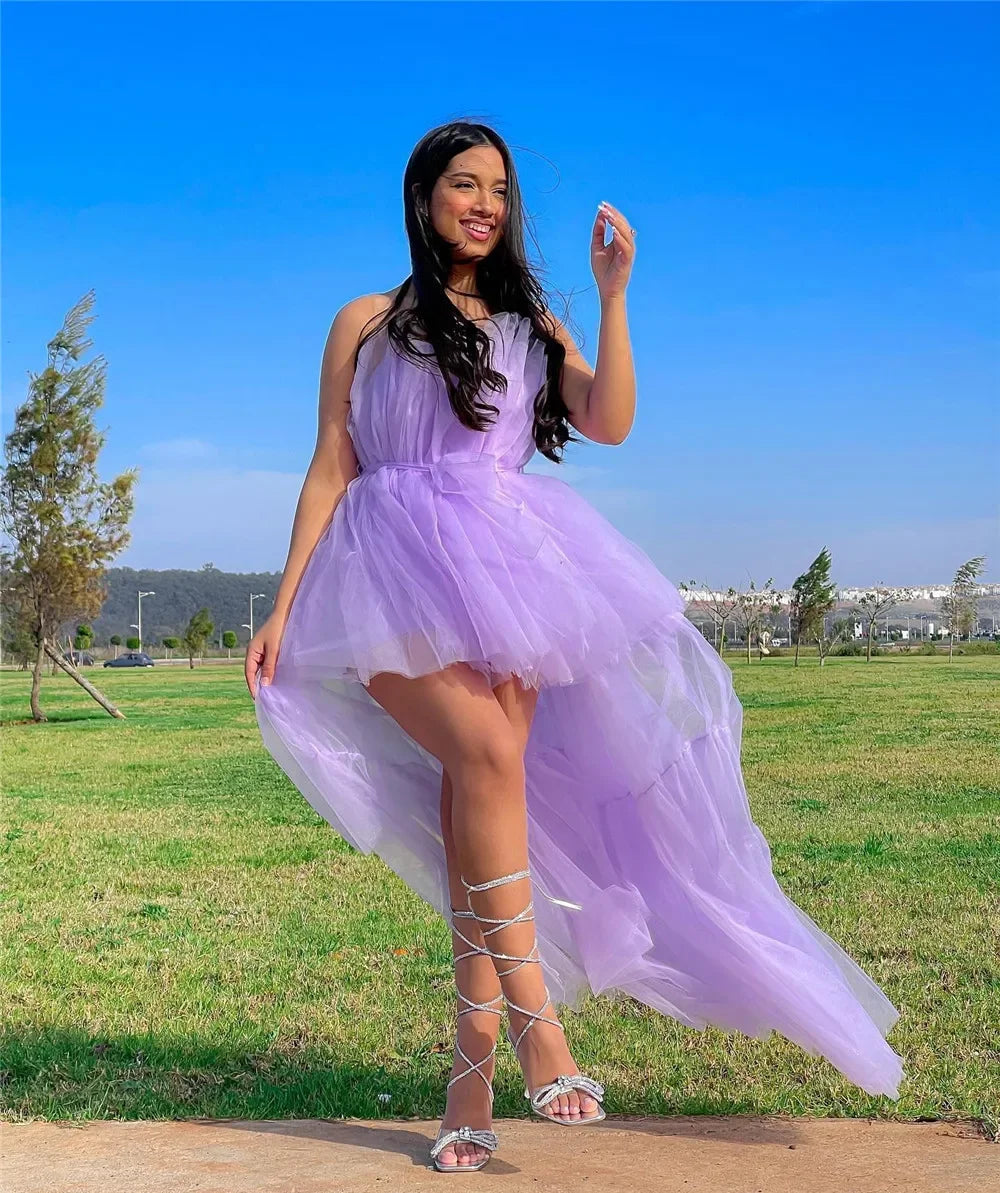 Elegante abito da cerimonia nuziale in tulle a rete per donna senza spalline con spalle scoperte abiti da sera a vita alta abiti da ballo per occasioni formali