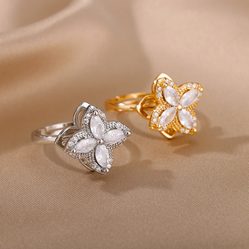 Anelli di ansia rotanti a quattro trifogli per le donne Anello nuziale regolabile in acciaio inossidabile color oro Anelli regalo di gioielli estetici