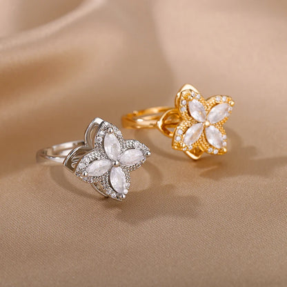 Anelli di ansia rotanti a quattro trifogli per le donne Anello nuziale regolabile in acciaio inossidabile color oro Anelli regalo di gioielli estetici