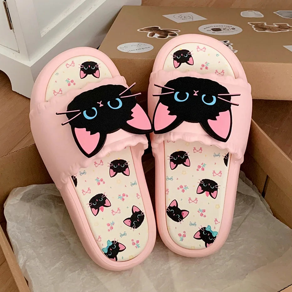 Nuove pantofole vivide da gattino scarpe estive personalizzate da donna donna gatto nero pantofola in EVA scarpe da casa inodore pantofola da spiaggia da bagno