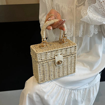 Borsa a tracolla in paglia di rattan Borsa a tracolla intrecciata a mano da donna Borsa a tracolla in paglia con scatola quadrata da spiaggia estiva per signora Bolsa Feminina