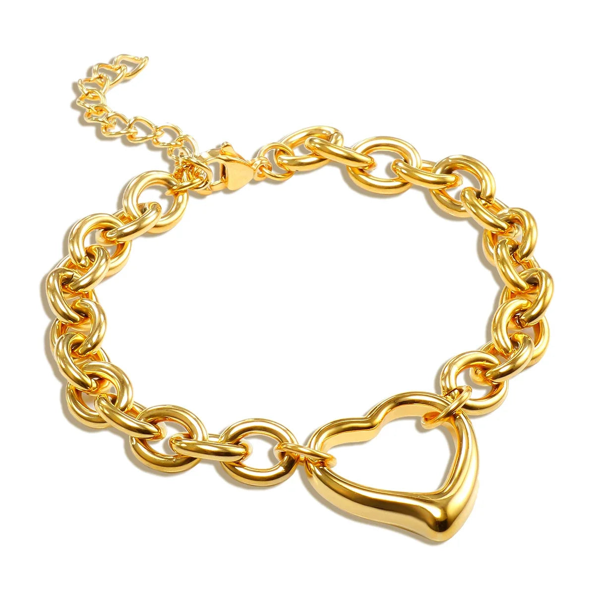 Bracciale a catena con ciondolo a forma di cuore o rotondo in acciaio inossidabile