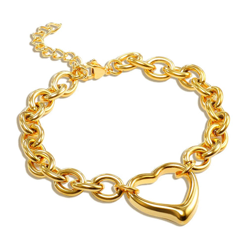 Bracciale a catena con ciondolo a forma di cuore o rotondo in acciaio inossidabile