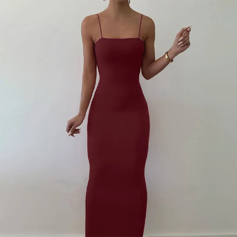 Robe d'été sexy pour femme, Streetwear à la mode, sans manches, dos nu, couleur unie, moulante, à bretelles, décontractée, Clubwear, robes de soirée élégantes