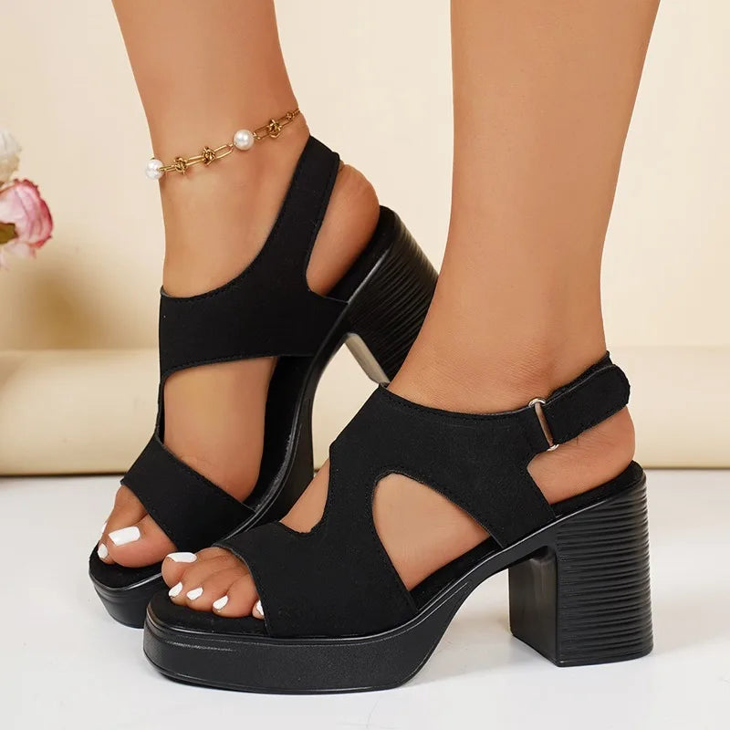 Sandali Estivi Donna con Tacco Alto 2026, Scarpe Gladiator con Plateau e Tacco Grosso a Punta Aperta con Fibbia, Calzature Femminili alla Moda