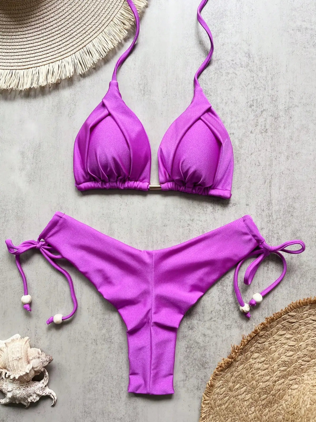 Solid color sexy swimsuit women's new bikini blue beachwear split Brazilian bikini set