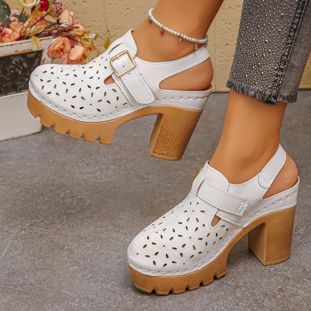 Nuovi sandali comodi da donna estivi 2025 eleganti tacchi alti sandali estivi con fondo spesso grandi scarpe casual con fondo spesso da donna