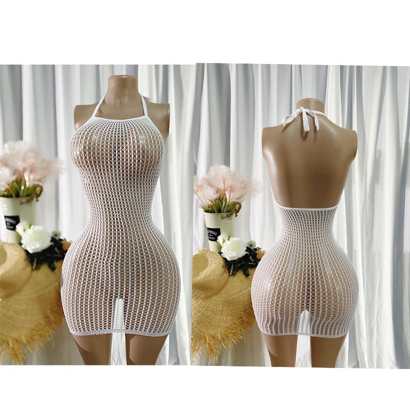 1 Pezzo Sexy Copricostume a Rete da Donna Senza Bikini, Vestito Bodycon Scavato Trasparente, Abbigliamento da Spiaggia Estivo, Costumi da Bagno da Donna