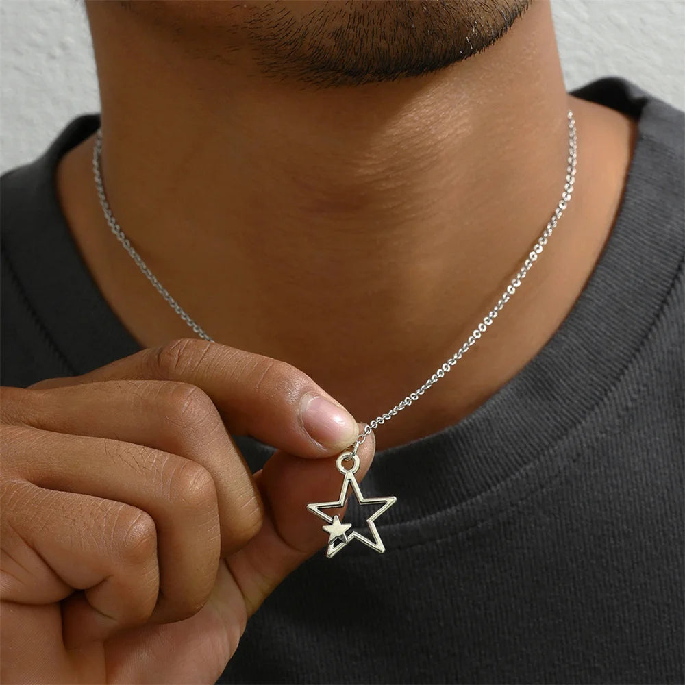 La più nuova moda tibetana cava doppia stella pendente collana girocollo fascino cordoncino in pelle nera prezzo di fabbrica gioielli fatti a mano regali