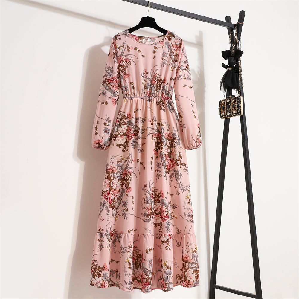 Maxi abiti da donna Sping autunno bohémien Casual manica intera vita alta spiaggia donna abiti in Chiffon abito lungo floreale vestido