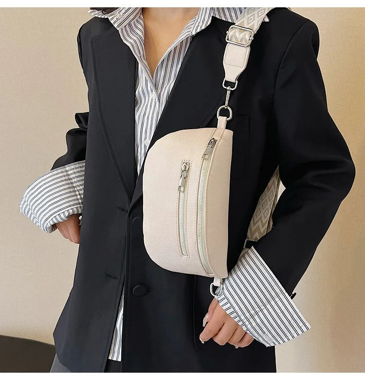 Marsupio da donna Marsupio da strada multitasche Borsa da petto in pelle PU Borsa a tracolla con tracolla larga alla moda Borse a tracolla solide retrò