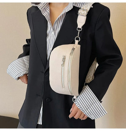 Marsupio da donna Marsupio da strada multitasche Borsa da petto in pelle PU Borsa a tracolla con tracolla larga alla moda Borse a tracolla solide retrò