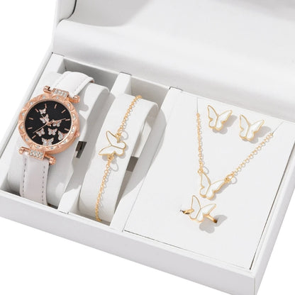 Set di gioielli a farfalla (senza scatola) orologi da donna anelli per orologi in pelle da donna collana orecchini bracciale regalo di nozze
