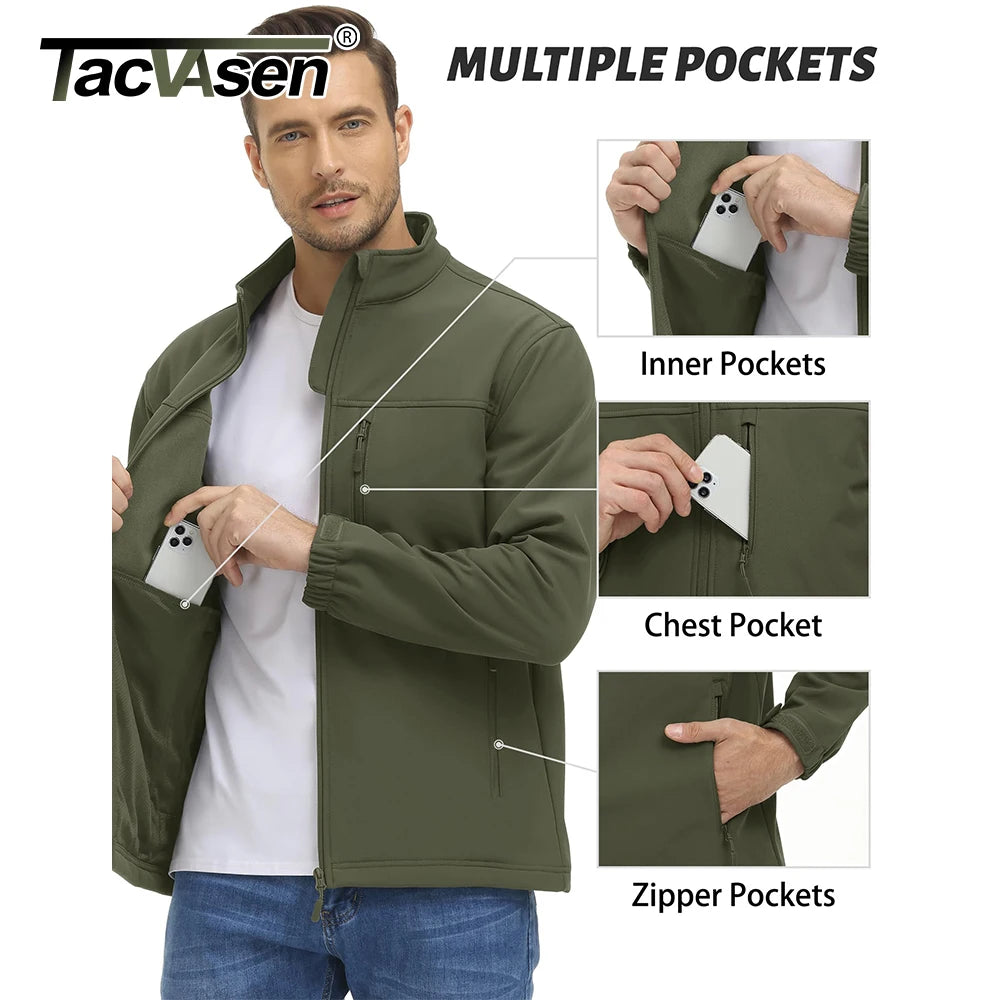 TACVASEN Giacca da trekking impermeabile da uomo per esterni Zip intera Fodera in pile antivento Calda giacca casual da lavoro autunno inverno