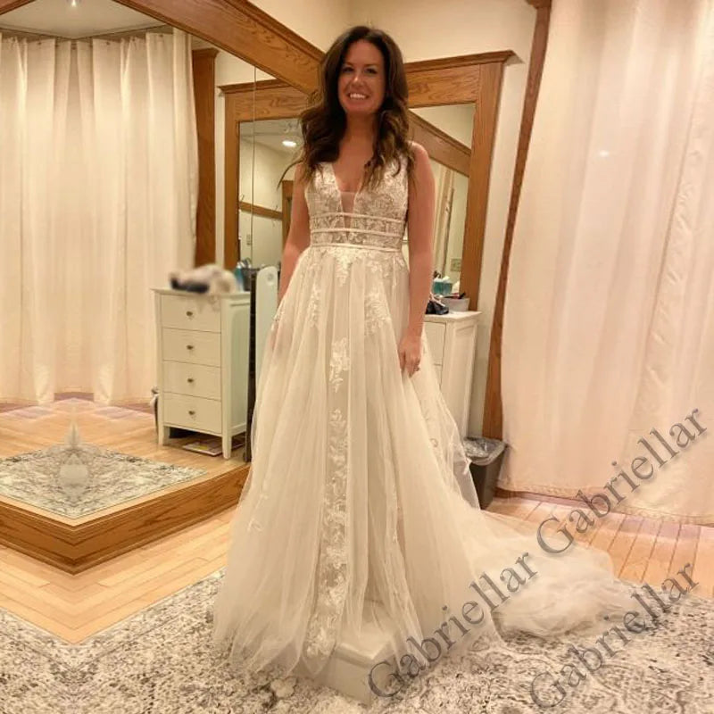 Gabriellar eleganti abiti da sposa a sirena per le spose scollo a V applicazioni tulle volant pieghe al largo della spalla personalizzati