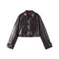 Giacca da donna in pelle PU tinta unita con colletto alla coreana e bottoni, cerniere, cappotto da donna, moda autunno 2026, capospalla femminile streetwear
